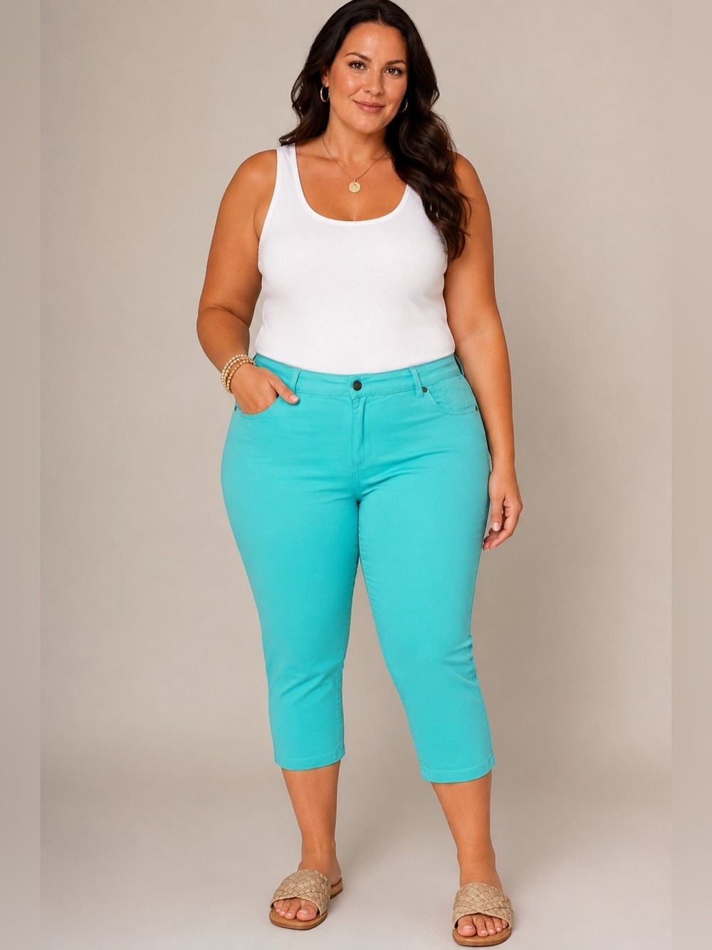 Jessica London Turquoise Aqua Capri Pants Plus Size 20W Y2K Colorful Denim
